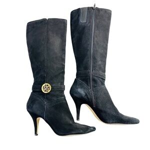 Anne‎ Klein Black Suede Leather Heeled Boots Women's Size 8M